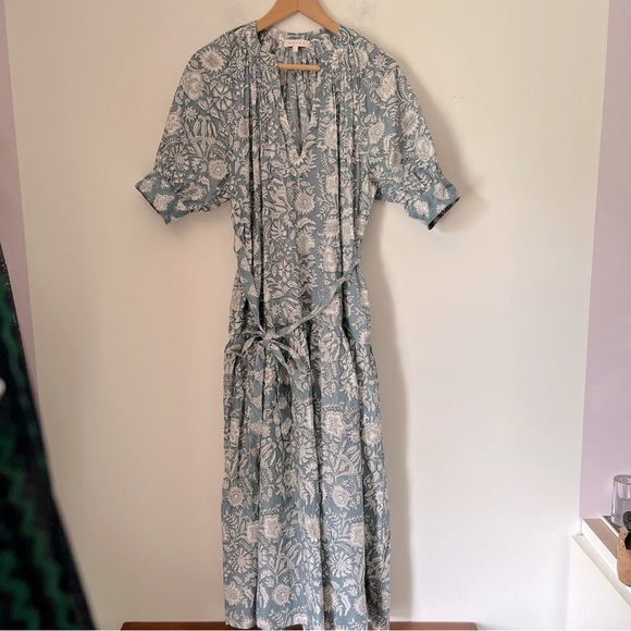 Marea The House Dress Blue Modern Floral Cotton Midi Prairie Cottagecore Summer - Picture 2 of 16